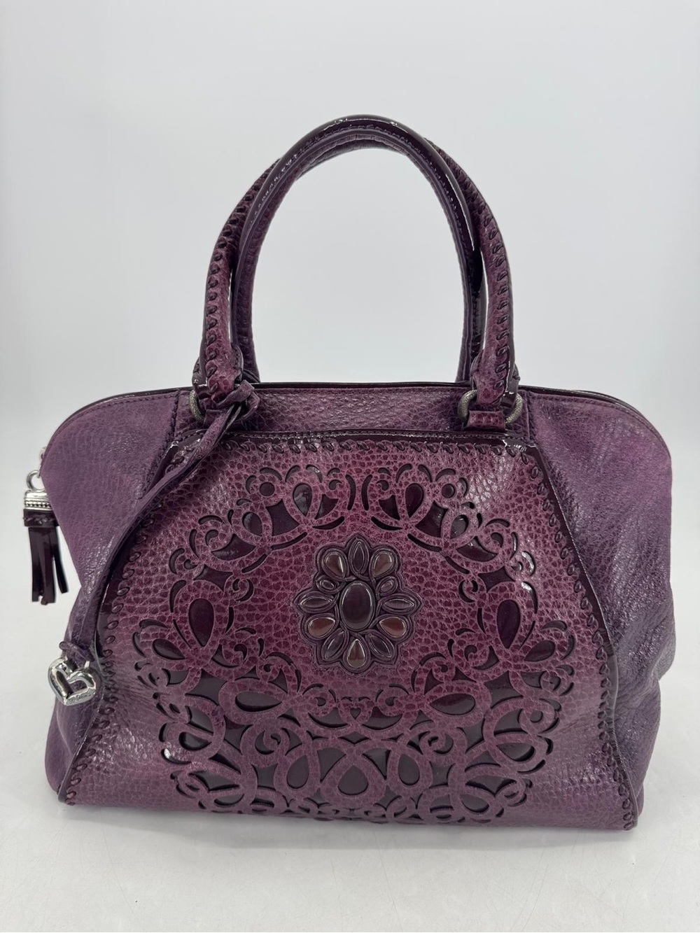 Brighton Joelle Loganberry Pebbled Leather Embellished Shoulder Bag Satchel